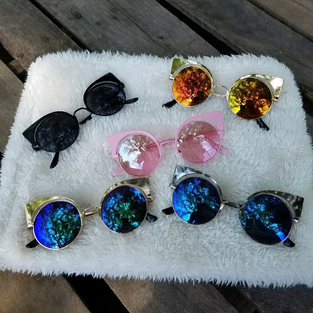 BLUE GOLD Cat Eye Retro Metallic Sunglasses Shades - Picture 8 of 8